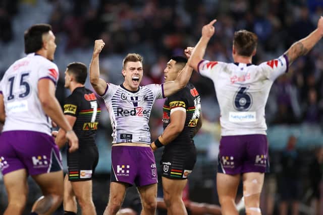 LEADING THE WAY: Melbourne Storm's Ryan Papenhuyzen and Cameron Munster celebrate winning the 2020 NRL Grand Final against Penrith Panthers. Picture: Cameron Spencer/Getty Images