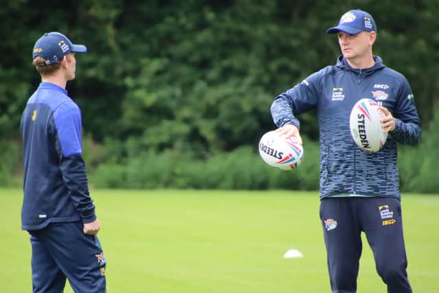 Leeds Rhinos head coach Richard Agar with current assistant James Webster. Picture: Phil Daly/Leeds Rhinos.