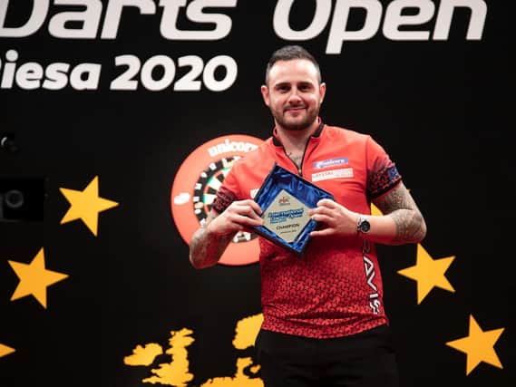 Joe Cullen celebrates his win. Picture by Henning Roesner/PDC Europe.