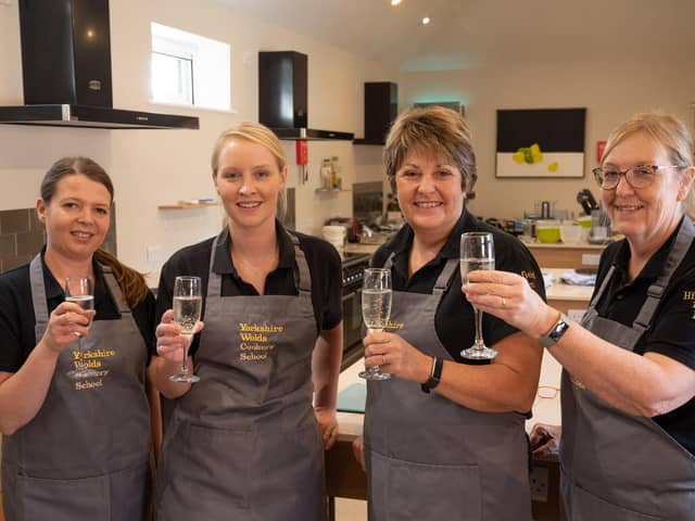 Left to right Agnieszka Trzeciak, Georgina Renfrew, Alison Johnson and Lynne Dodgson raise a toast to the Yorkshire Wolds Cookery School's 10th anniversary