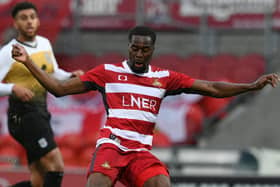 Doncaster's Fejiri Okenabirhie was on target, but it could not prevent defeat at Plymouth. Picture Howard Roe/AHPIX LTD