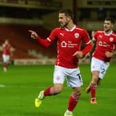 Conor Chaplin celebrates scoring Barnsley's second goal.Barnsley against QPR at Oakwell on Tuesday night.  Picture: Bruce Rollinson