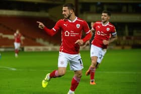 Conor Chaplin celebrates scoring Barnsley's second goal.Barnsley against QPR at Oakwell on Tuesday night.  Picture: Bruce Rollinson