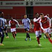 Rotherham United's Dan Barlaser celebrates scoring from the penalty spot to make it 2-0 against Sheffield Wednesday at the New York Stadium. Picture : Jonathan Gawthorpe