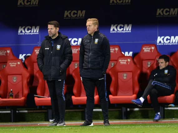 EXASPERATED: Garry Monk watches on with assistant James Beattie (left)