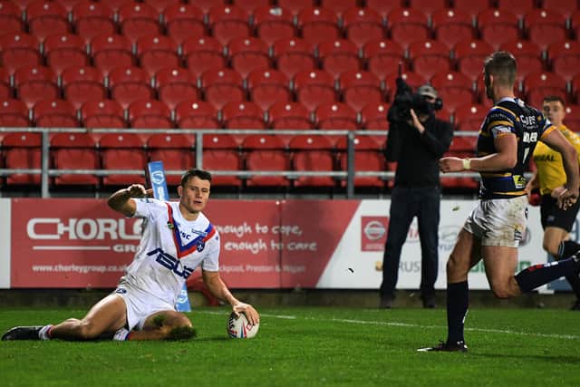Impressive: On loan winger Innes Senior scored two tries in Wakefield's win over Leeds. 
Picture : Jonathan Gawthorpe