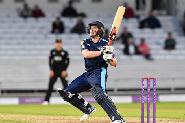 Matthew Waite hits out for Yorkshire in their Royal London One Day Cup quarter-final against Surrey in June 2017. 
Picture: Bruce Rollinson