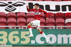 Jumping for joy: Middlesbrough's Marvin Johnson celebrates scoring at the Riverside Stadium. Picture: PA