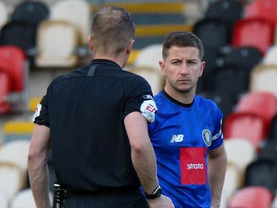 Harrogate Town captain Josh Falkingham was sent off by referee Paul Howard at Newport County. Pictures: Matt Kirkham