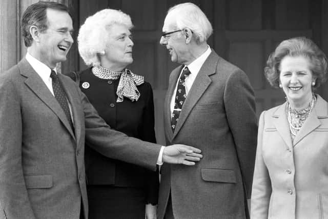 Bernard Ingham has praised the civility of President George H W Bush who is pictured, with his wife Barbara, at Chequers with Margaret and Denis Thatcher.