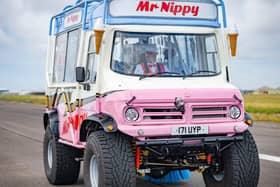 Top Gear presenter Paddy McGuinness who has broken the Guinness World Record for the top speed reached in an ice-cream van. Picture: BBC/PA