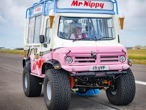 Top Gear presenter Paddy McGuinness who has broken the Guinness World Record for the top speed reached in an ice-cream van. Picture: BBC/PA