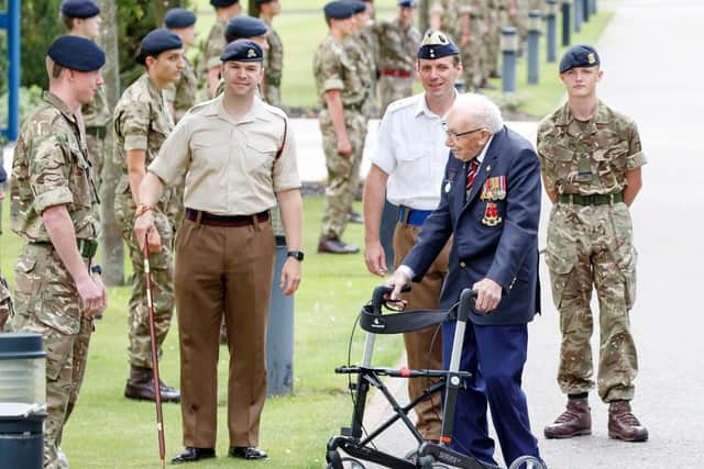 Captain Sir Tom Moore meeting serving members of the Armed Forces in Yorkshire