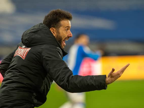 Huddersfield Town head coach Carlos Corberan pictured on the touchline in Tuesday night's game with Bristol City. Picture: Bruce Rollinson.