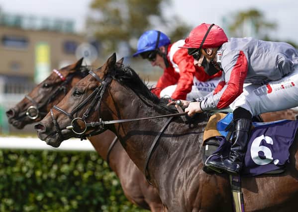 Rowan Scott riding Ubettabelieveit (right) win The Bombardier Flying Childers Stakes during day three of the William Hill St Leger Festival at Doncaster. They now line up at the Breeders Cup this Friday.