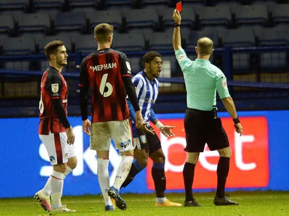RED CARD: Jeremy Simpson sends Sheffield Wednesday's Kadeem Harris off