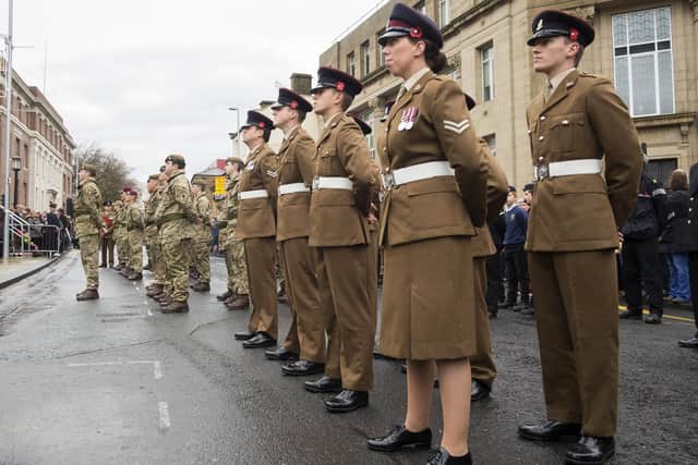 Members of 4th Battalion the Yorkshire Regiments  Burma Company take part in Remembrance Sunday in Barnsley in 2015.