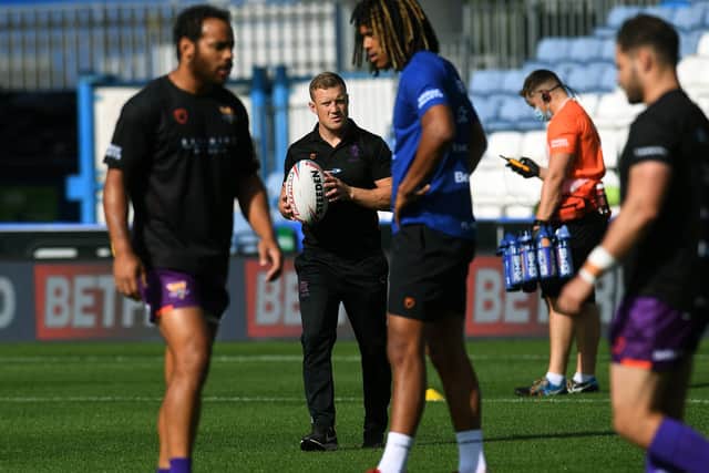 Huddersfield’s Luke Robinson comes up against his former mentor Adrian Lam on Friday night, when they face Wigan Warriors in Super League. Picture: Jonathan Gawthorpe