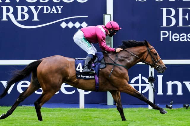 Safe Voyage providied trainer John Quinn with his 1,00th winner when prevailing at Epsom on Derby day under Jason Hart.