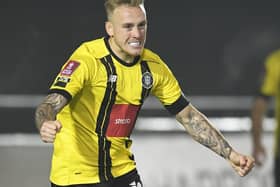 Calvin Milller celebrates after firing Harrogate Town ahead just 46 seconds into Harrogate Town's FA Cup first round clash with Skelmersdale United. Pictures: Getty Images