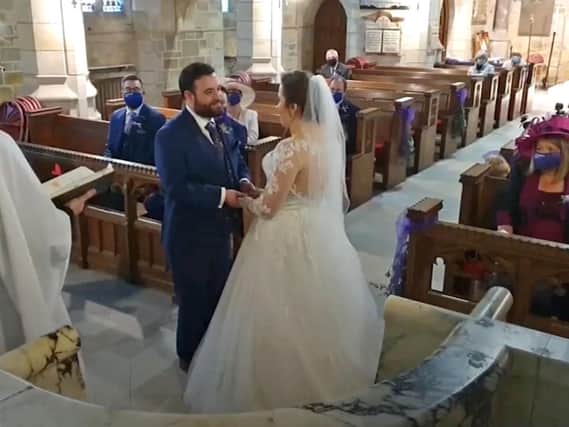 Fiona and Andy Gammage live-streamed their wedding in Ripon to friends and relatives to beat the second lockdown