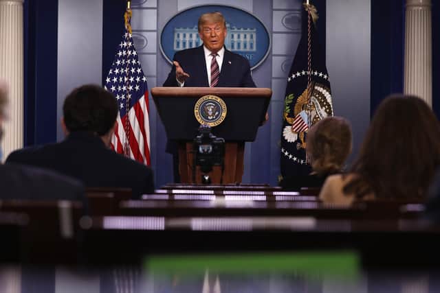 U.S. President Donald Trump speaks in the briefing room at the White House on November 5, 2020 in Washington, DC.  (Photo by Chip Somodevilla/Getty Images)