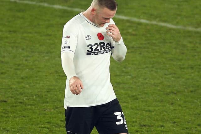 Derby County's Wayne Rooney appears dejected after the final whistle (Picture: PA)