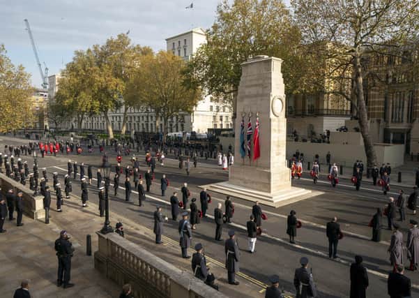 The socially distanced scene in Whitehall for the annual service of remembrance.