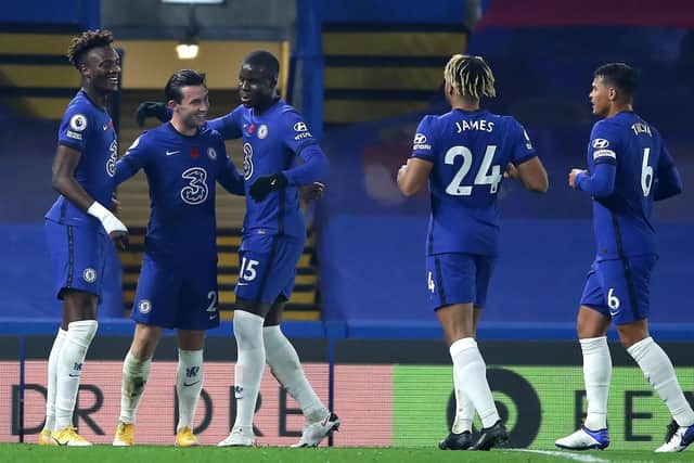 Ben Chilwell of Chelsea (2L) celebrates after scoring during the Premier League match at Stamford Bridge, London. (Picture: David Klein/Sportimage)