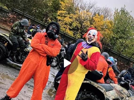 The clown poses on social media at the start of the rideout