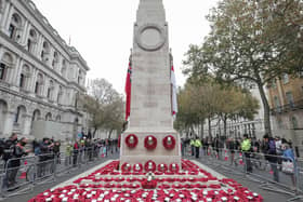 Wreaths laid at the Cenotaph following the Remembrance Sunday service in Whitehall.