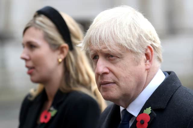 Boris Johnson and his fiancee Carrie Symonds at the Remembrance Sunday service.