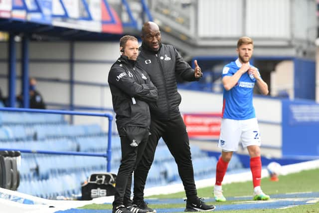 SIDELINED: Doncaster Rovers' manager Darren Moore with  Jamie Steele. Picture: Howard Roe/AHPIX