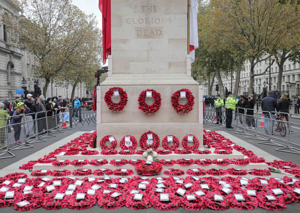Just some of the wreaths laid out at the foot of the Cenotaph following the Remembrance Sunday service.