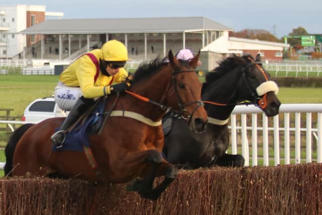 This was Ryan Mania riding Sue Smith's Cracking Find for owner Ann Ellis at Wetherby's Charlie Hall Chase meeting. Photo: Phill Andrews.