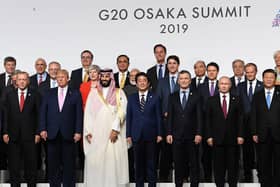Leaders of the G20 Summit pose for the family photo in Osaka, Japan in June 2019. Picture: Andy Rain/PA Wire