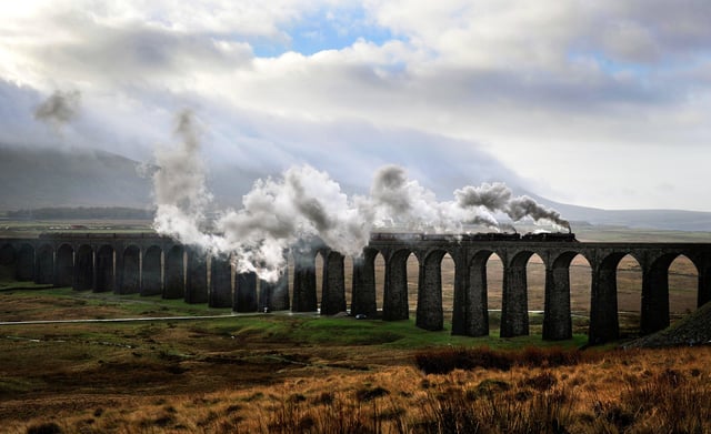 The Winter Cumbrian Mountain Express steams over the Ribblehead Viaduct on the Settle Carlisle line. Picture by Bruce Rollinson