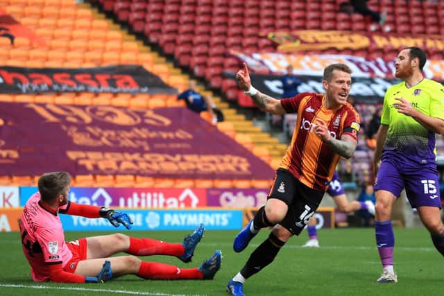 OPENER: Billy Clarke scored the first goal of the afternoon as Bradford City drew 2-2 with Exeter City. Picture: George Wood\Getty Images.