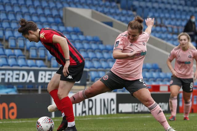 Katie Wilkinson of Sheffield United Women challenges Nicola Cousins of Lewes Women (Picture: Darren Staples/Sportimage)