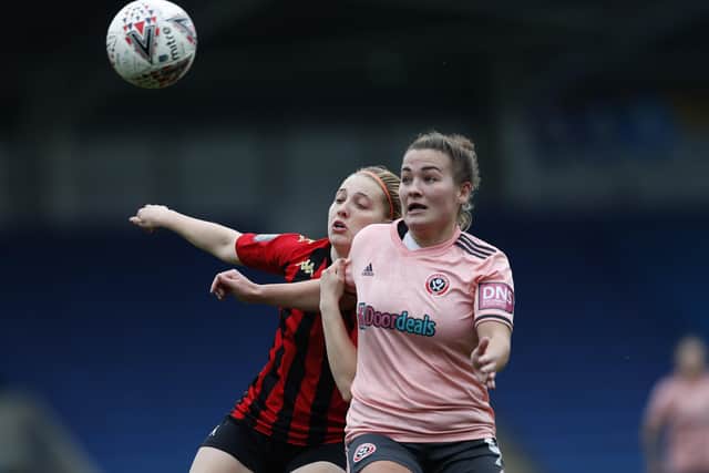 Katie Wilkinson of Sheffield United Women challenges Danielle Lane of Lewes Women (Picture: Darren Staples/Sportimage)