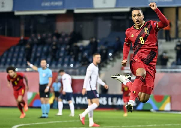 Belgium's Youri Tielemans celebrates after scoring against England. Pictures: PA.