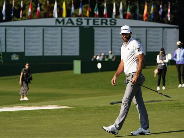 Out on his own: Dustin Johnson waits to putt on the ninth hole during the third round. Picture: AP Photo/Matt Slocum