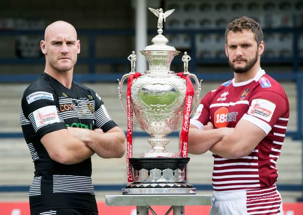 Flashback: Hull FC captain Gareth Ellis and Wigan Warriors' Sean O’Loughlin before the 2017 Challenge Cup final. Picture: PA