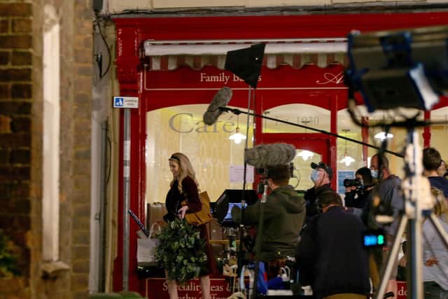 Actress Nathalie Cox on set during the filming of Father Christmas Is Back in Howden, East Yorkshire. Picture Nigel Roddis/PA Wire.