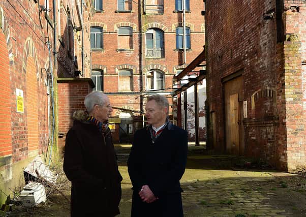 Developer Paul Kempe at Wakefield's Rutland Mills complex, with former Wakefield Council leader Peter Box.