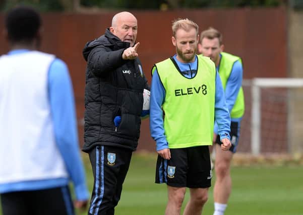 BACK TO WORK: Sheffield Wednesday manager Tony Pulis on the training ground on Monday with Barry Bannan. Picture: swfc/Steve Ellis.