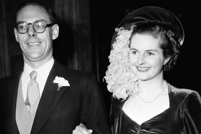 Former PM Margaret Thatcher at at her wedding to Denis. Photo: PA