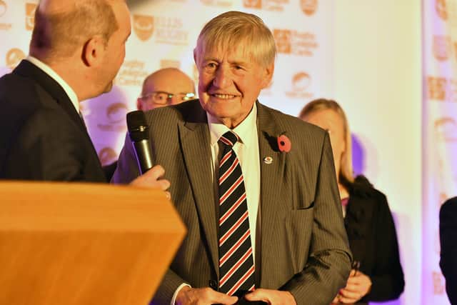Rugby league Hall of Fame and Golden Boot Dinner, Elland Road, Leeds
 Johnny Whiteley is inducted into the Hall of Fame (Picture: SWPix.com)