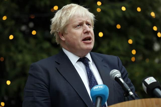 Boris Johnson speaks during the unveiling of a Christmas tree, gifted by Norway outside The Foreign and Commonwealth Office (FCO) in London, in December 2017. Picture: Adrian Dennis/PA Wire