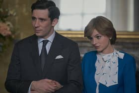 A publiciity photo showing Prince Charles (Josh O'Connor) and Princess Diana (Emma Corrin) in The Crown.